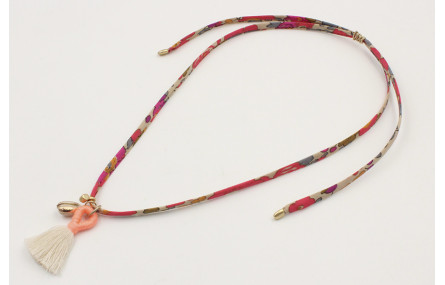 Collar lazo liberty flores coral,grises con colgan