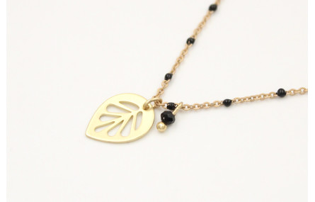 Solitario cadena bolita esmaltada negra con colgan