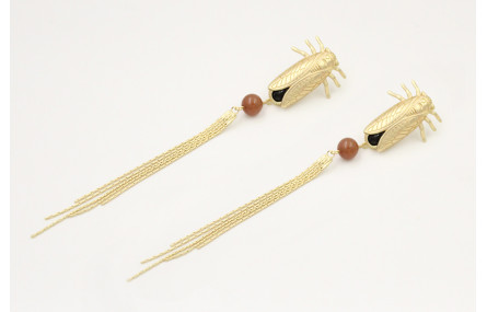 Pendientes perno cigarra oro mate con bola, entrep