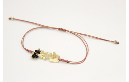 Pulsera hilo macramé oro rosa con hojas en oro mat