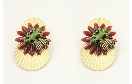 Pendientes discos ondulados oro mate con roseton d