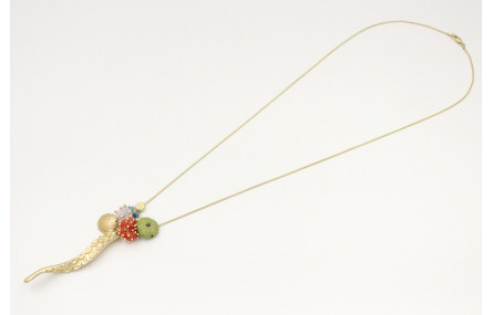 Collar largo de cadena de cordón oro mate con colg