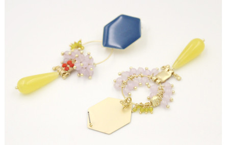 Pendientes perno hexágono esmaltado azul con aro o