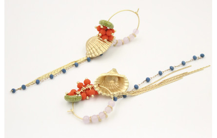 Pendientes aro oro mate con semipreciosas en coral