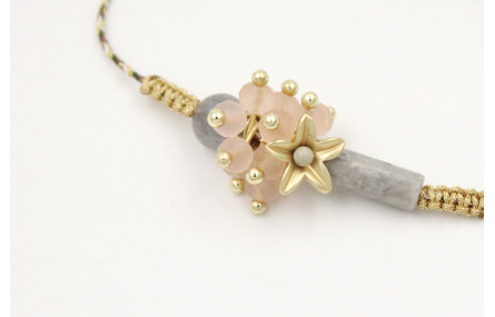 Pulsera hilo micro driza marrón,rosa y oro con mac