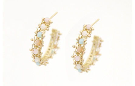 Pendientes aro oro mate con cadena facetadas opale