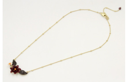 Collar cadena microbola oro mate con colgante flor