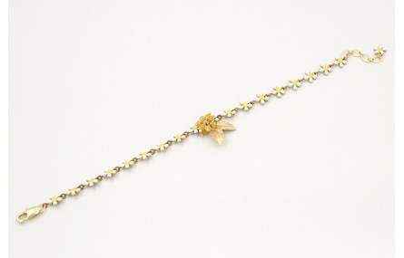 Pulsera cadena margaritas blancas y amarillas con 