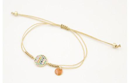 Pulsera nudo serpiente con hilo oro pálido con dis