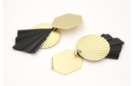 Pendientes perno hexágono dorado mate con disco on