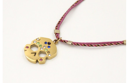 Solitario con hilo macrame rosa malva, mitad micro