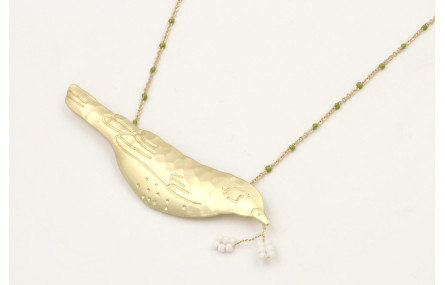 Collar cadena micro esmalte verde con colgante paj