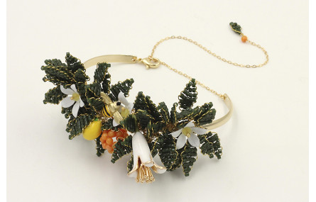 Pulsera rigida con hojas de miyuki verde oscuro, l