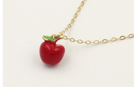 Solitario cadena eslabón dorado con manzana esmalt