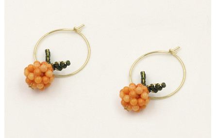 Pendientes aro dorado con bola corales y ramas miy