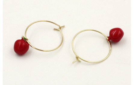 Pendientes aro dorado con manzanas esmaltadas roja