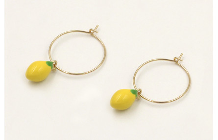 Pendientes aro dorado con limones esmaltados amari