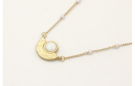 Solitario de cadena con perlas y colgante ojo con 