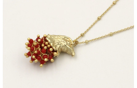 Collar cadena micro bola dorada mate con colgante 