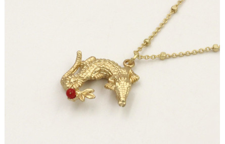 Solitario cadena micro bolas dorado mate con colga