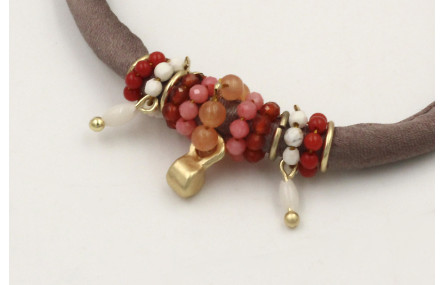 Pulsera seda rellena gris colgante bola y semiprec