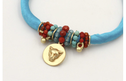 Pulsera seda rellena turquesa colgante disco cabez