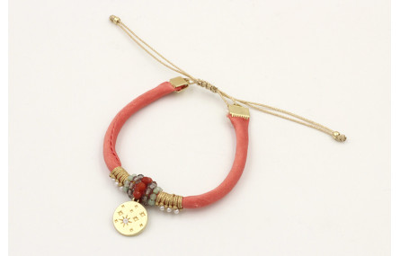 Pulsera seda rellena salmón con nudo macrame con p