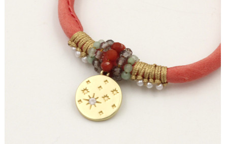 Pulsera seda rellena salmón con nudo macrame con p