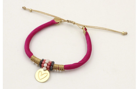 Pulsera seda rellena fucsia con nudo macrame con p