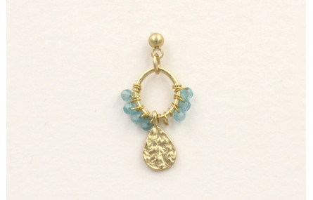 Single earrings bolitas azules y lamina labrada do