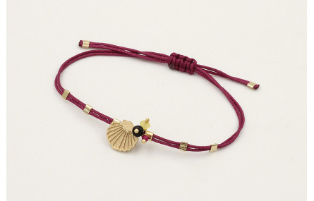 Pulsera hilo granate con tubitos aplastados, conch