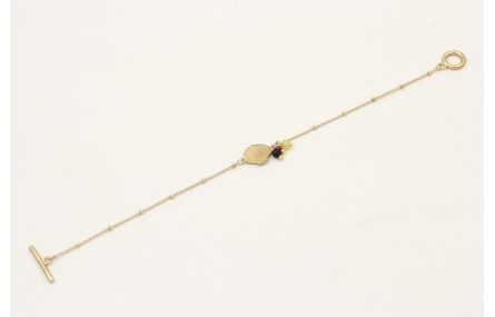 Pulsera cadena micro bola dorada mate con concha, 