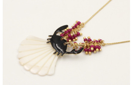 Collar cadena fina burruños abalorio morado con co