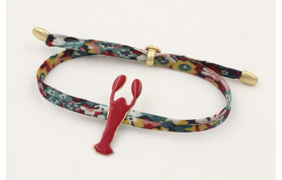 Pulsera lazo liberty azulon con flores rojas,mosta
