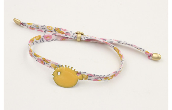 Pulsera lazo liberty blanco con flores mostaza,ros