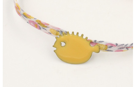 Pulsera lazo liberty blanco con flores mostaza,ros