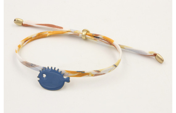 Pulsera lazo liberty blanco con flores mostaza,mar