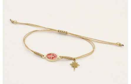 Pulsera hilo dorado palido con entrepieza cruz esm