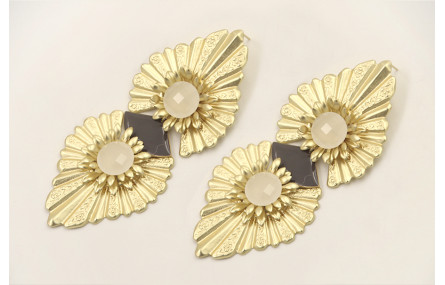 Pendientes hoja estriada con flores rematadas con 