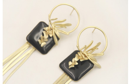 Pendientes perno aro con rama dosrada mate, colgan