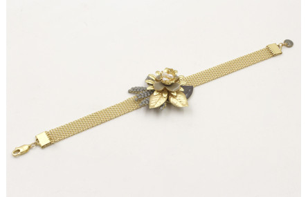 Pulsera cadena tira plana dorada mate con flor 11 