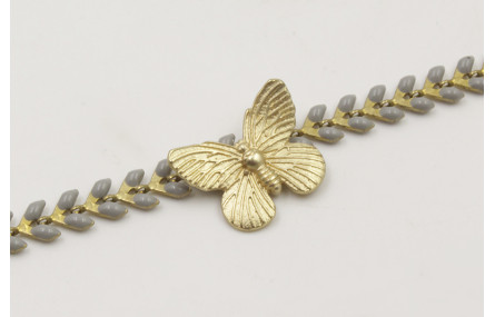 Pulsera cadena de pétalos esmalte gris, mariposa d
