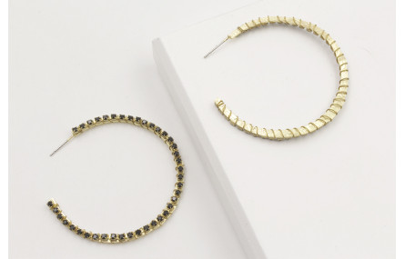 Pendientes aro plana forrado con cadena de strass 