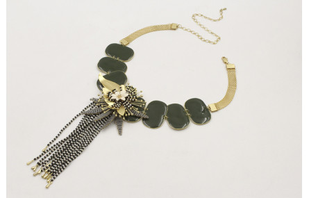 Collar rectangulos ovalados esmaltados verdes con 