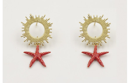 Pendientes perno rayos de sol dorado mate con colg