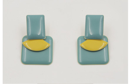 Pendientes perno rectangulo esmlatado turquesa col