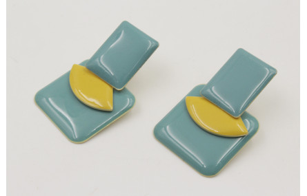 Pendientes perno rectangulo esmlatado turquesa col