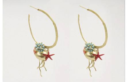 Pendientes aros planos dorado mate con medusa,cang