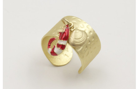 Anillo base labrada dorada mate con ganba esmaltad