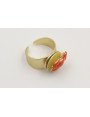 Anillo disco plano con cangrejo esmaltado coral y 
